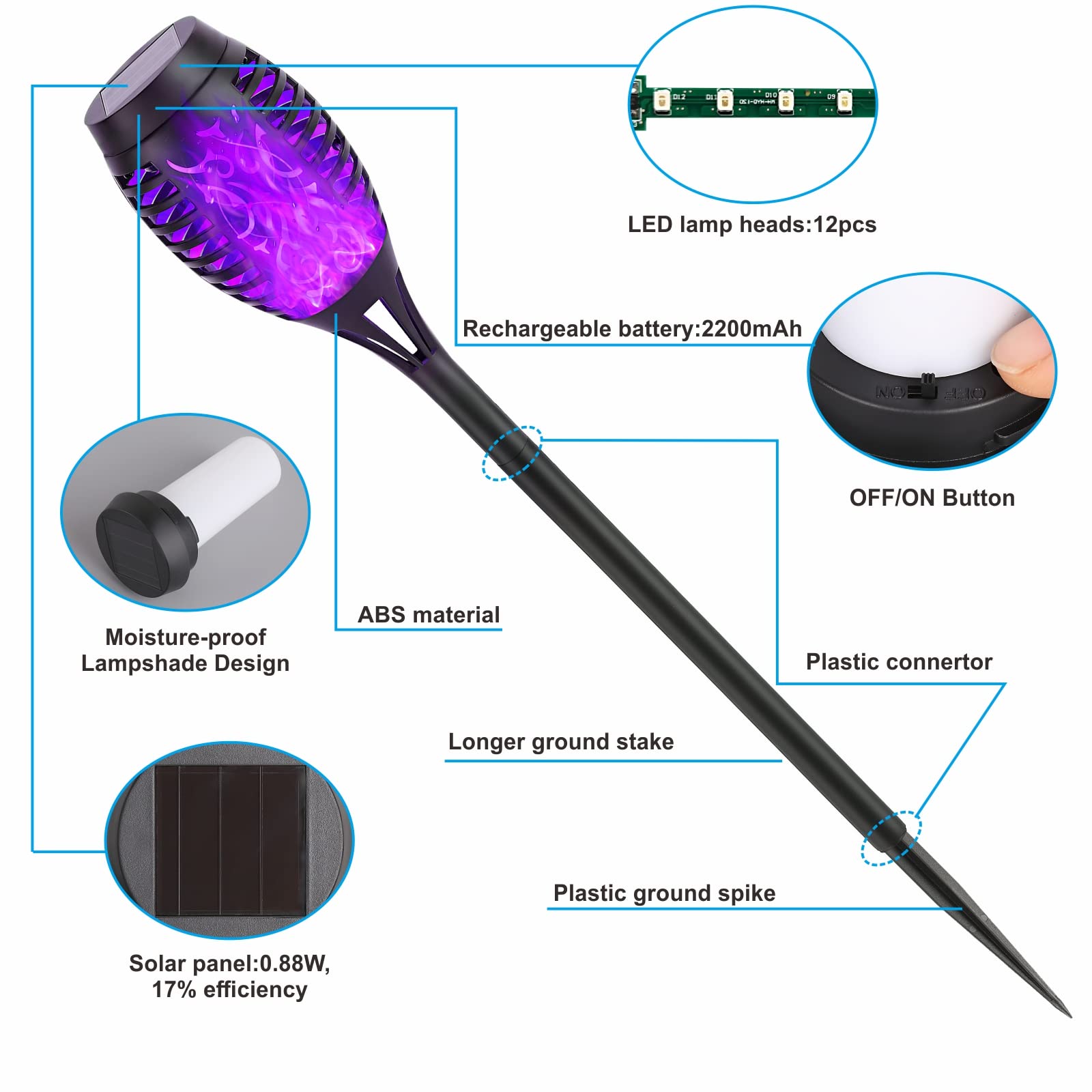 8 Pack Solar Torch Lights Outdoor Waterproof - Flickering LED Flame Solar Lights for Garden, Patio, Pathway & Yard Decor - Perfect for Landscape Lighting, Outdoor Parties & Evening Ambiance