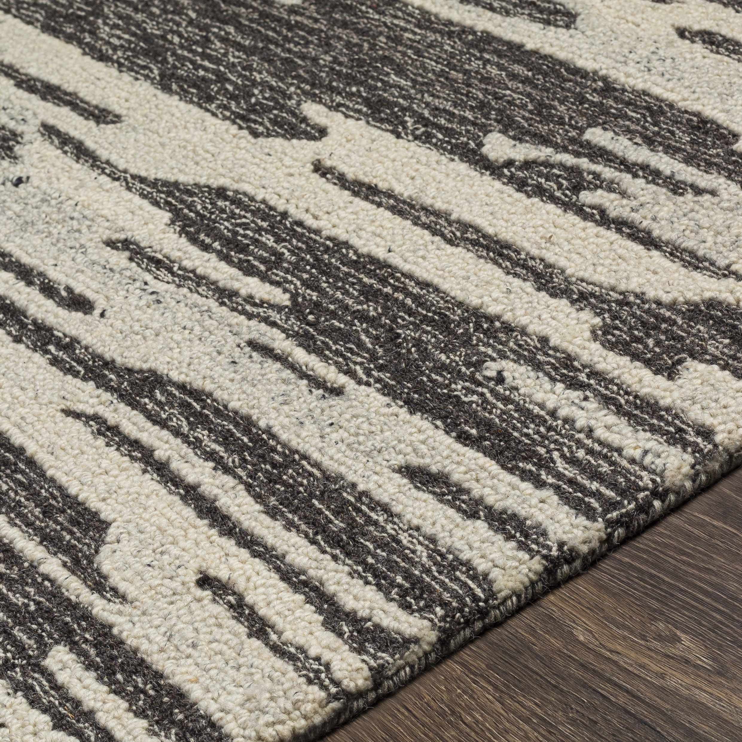 Premium Hauteloom Pangascasan Wool Area Rug for Living Room & Bedroom - Soft Black, Gray, Beige 8'10