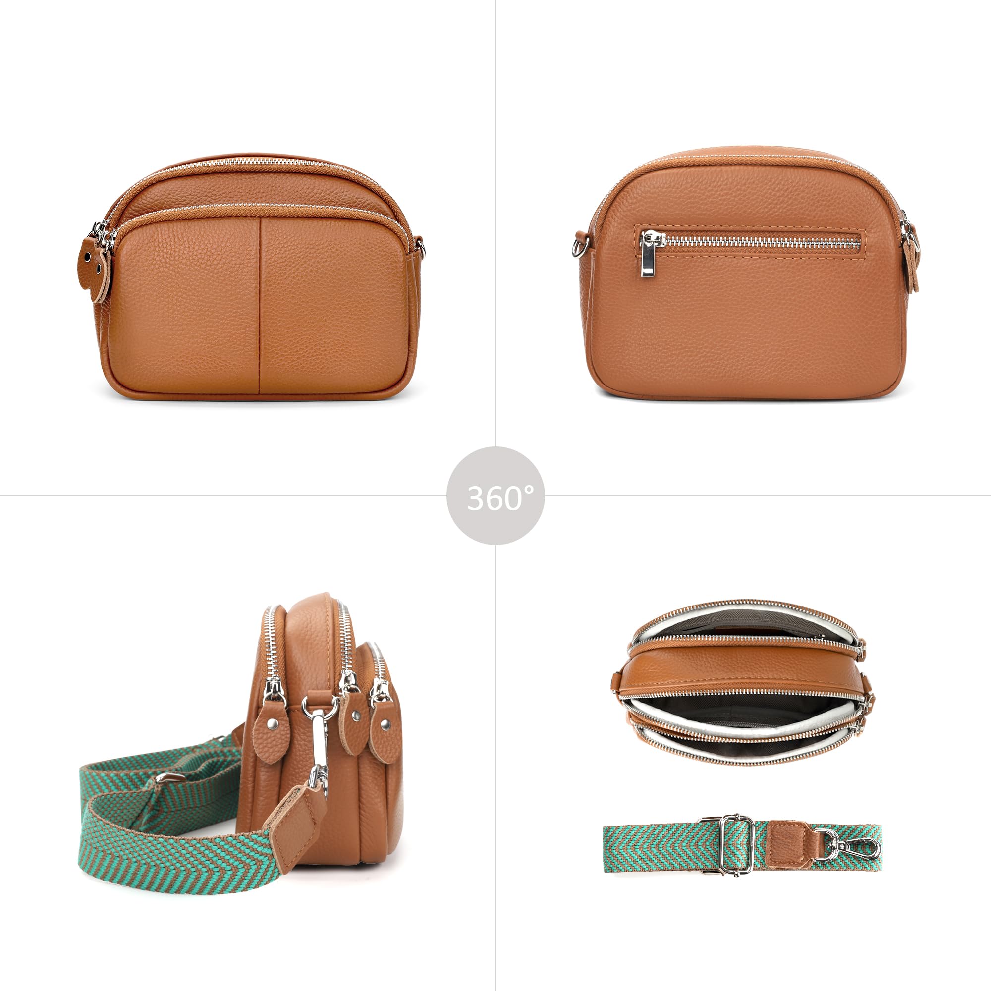 Befen Genuine Leather Crossbody Camera Bag for Women - Triple Zip Travel Purse with Adjustable Wide Strap | Perfect for DSLR Cameras, Daily Essentials & Outdoor Photography