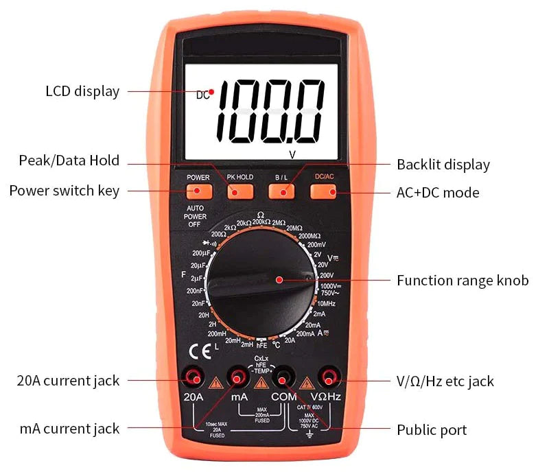 Digital Multimeter with LCD Display - Measures Inductance, Frequency, Temperature, Capacitance & Resistance - Perfect for Electronics Repair, DIY Projects & Home Electrical Testing