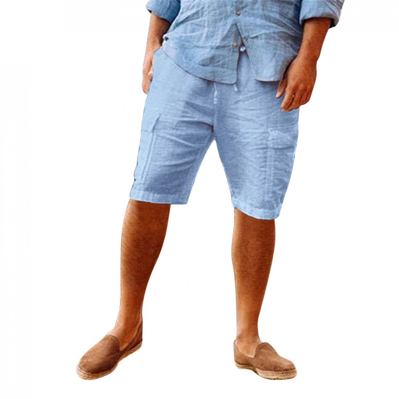 Men's Casual Linen Shorts - Loose Fit Summer Elastic Waist with Drawstring, Thin Straight Cut Beach Board Shorts | Perfect for Summer Outings, Beach Vacations & Casual Wear