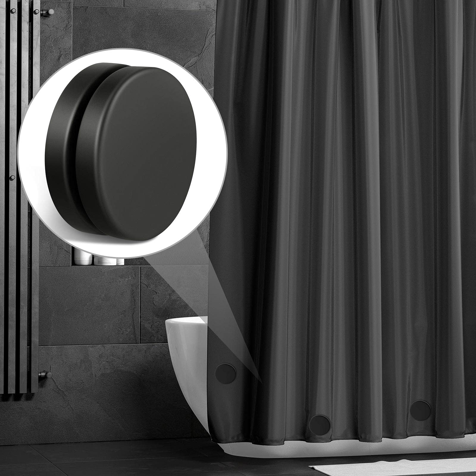 Jetec 6 Pairs Waterproof Magnetic Shower Curtain Weights - Prevent Curtain Liner from Blowing, No Sew Round Tablecloth Magnets for Bathroom, Kitchen & Outdoor Use (Black)