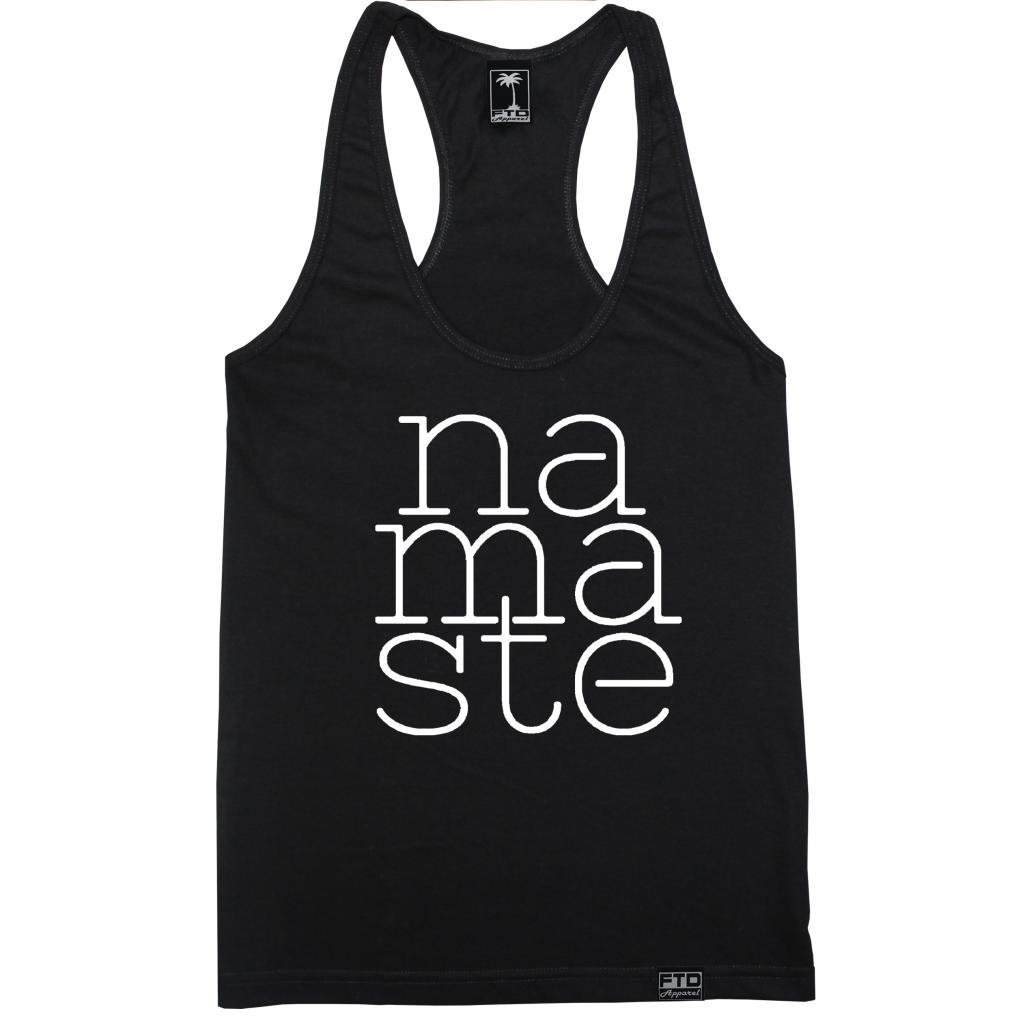 FTD Apparel Women's Namaste 2 Black Racerback Tank Top - Yoga Workout Top for Women - Perfect for Yoga, Gym, Running & Casual Wear