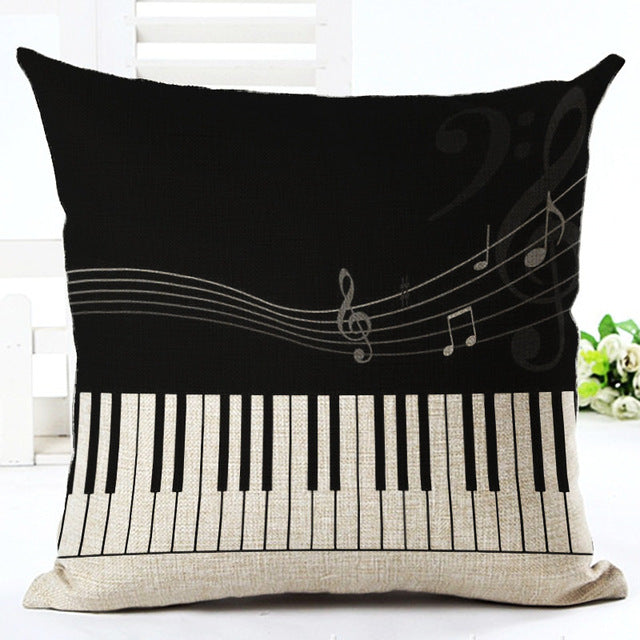 Music Note Printed Cotton Linen Decorative Pillow Cover 45x45cm - Bohemian Style Throw Pillow Case for Sofa, Bed, Couch - Home Decor & Gift Idea
