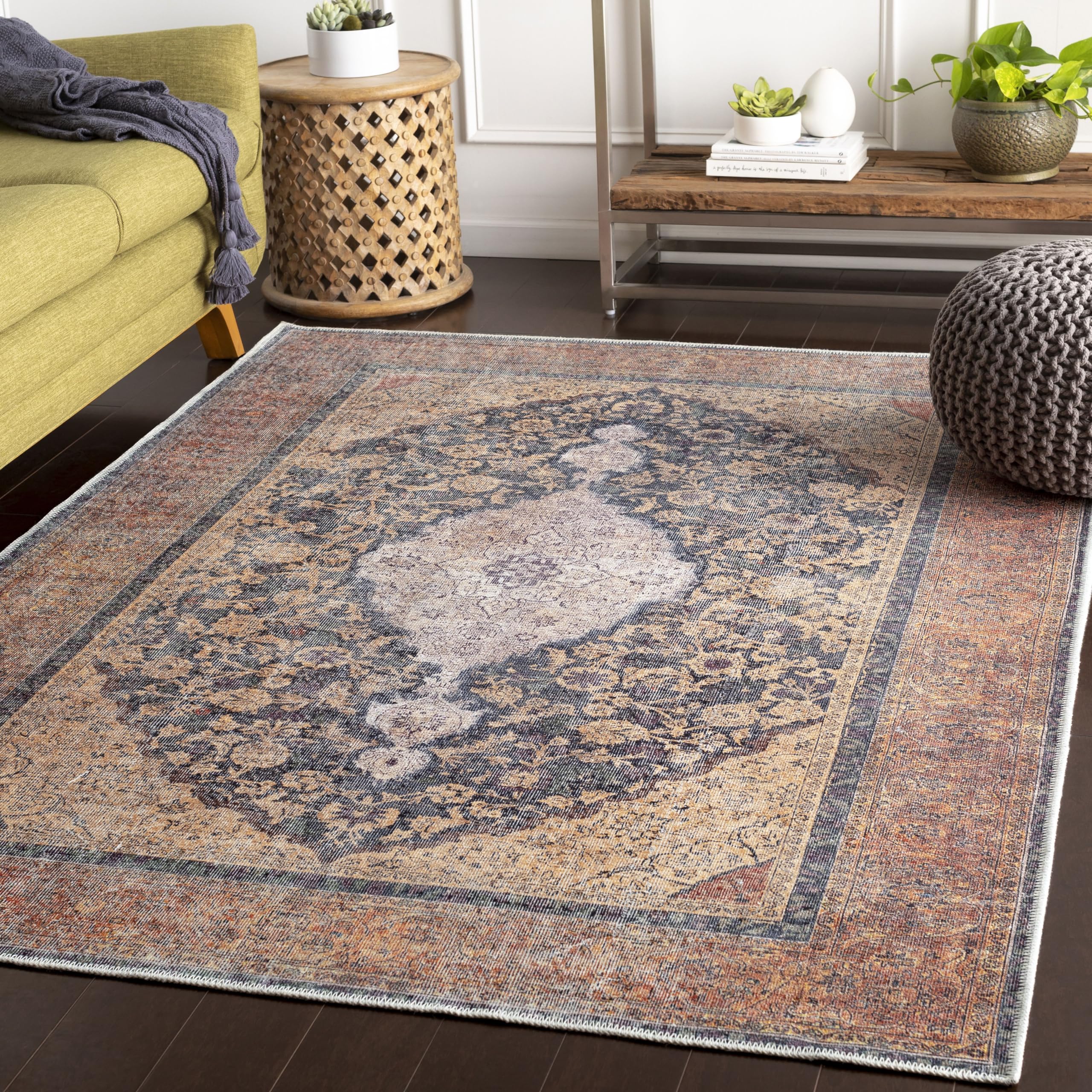 Mark&Day Washable Area Rug 6x9 Feet - Traditional Olterterp Design in Red Brown - Machine Washable Carpet for Living Room, Bedroom, Kitchen - Perfect for High Traffic Areas & Cozy Home Decor (6'7
