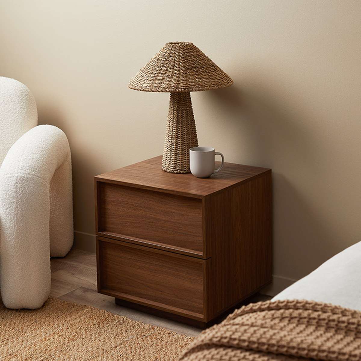 Modern Walnut Osaka Bedside Table - Stylish Nightstand for Bedroom, Living Room & Office - Compact & Functional Storage Solution