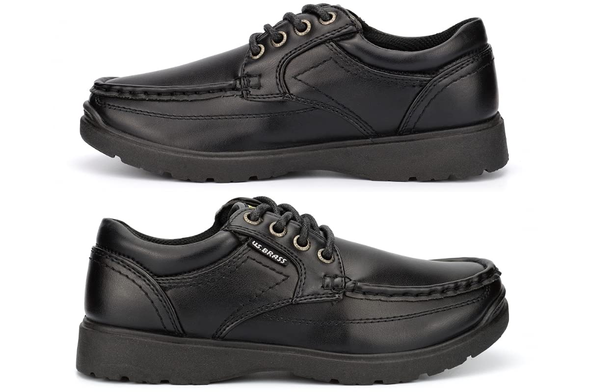 **Boys' Black Lace-Up School Shoes - Comfortable & Durable Boat Shoes for Kids - Perfect for Classrooms, Uniforms & Daily Wear - US Brass Sizes**