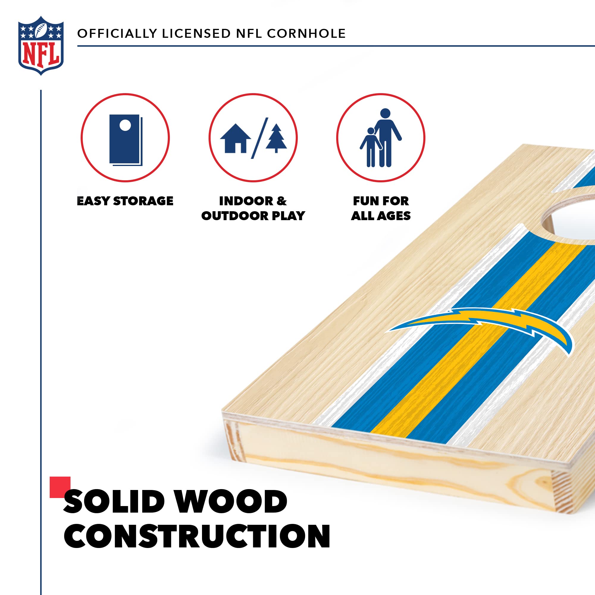 Los Angeles Chargers NFL Cornhole Set - 1' x 2' Travel Size Solid Wood Bean Bag Toss Game with HD Team Graphics | Perfect Outdoor Party Game, Tailgating, Backyard BBQ & Family Gatherings | Great Gift for Football Fans