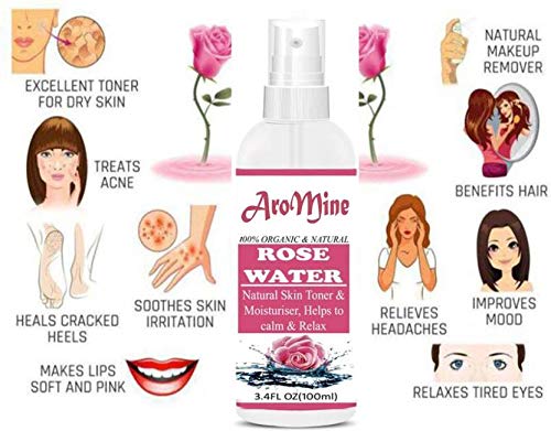 AroMine Rose Water & Glycerin Facial Toner - 100ml (2-Pack) | Hydrating & Soothing Skin Care for Dry & Sensitive Skin | Perfect for Daily Use, After Sun Care & Makeup Removal