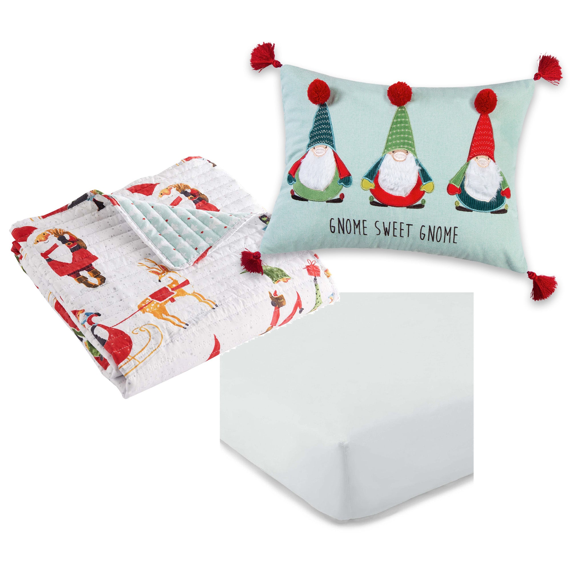 Gnome for the Holidays 3-Piece Toddler Bedding Set - Cute Christmas Themed Nursery Decor for Boys & Girls - Perfect for Winter Holidays & Cozy Bedtime
