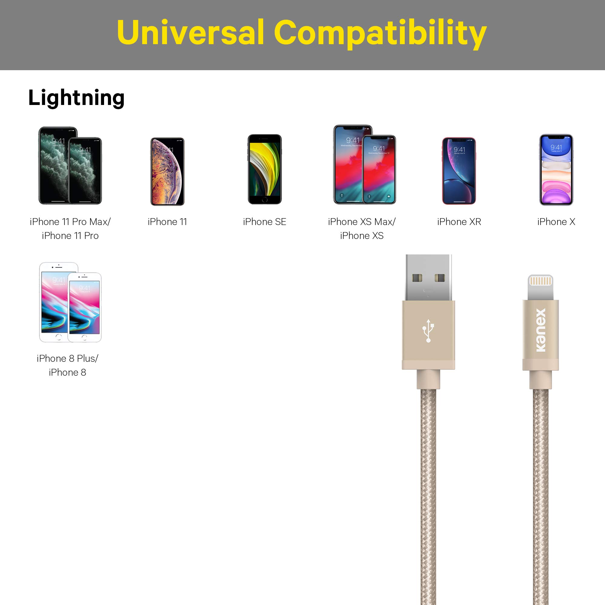 Apple Certified Premium Lightning to USB Cable 6in (15cm) - Gold DuraBraid Fiber for iPhone Charging & Data Sync | Perfect for Home, Office & Travel