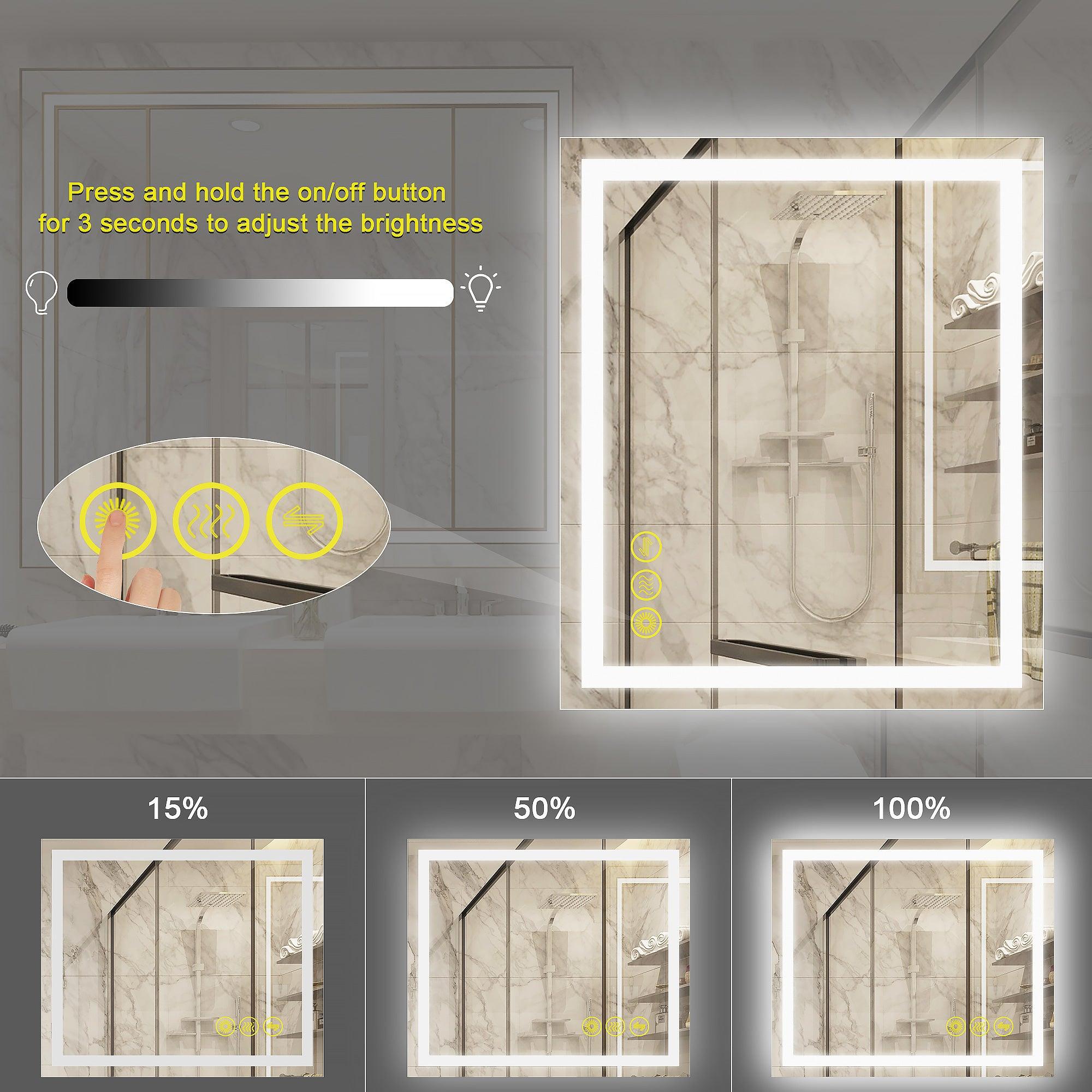 Anti-Fog LED Bathroom Mirror with Backlit Illumination - Touch Switch & Dimmable Light for Shaving, Makeup, and Grooming