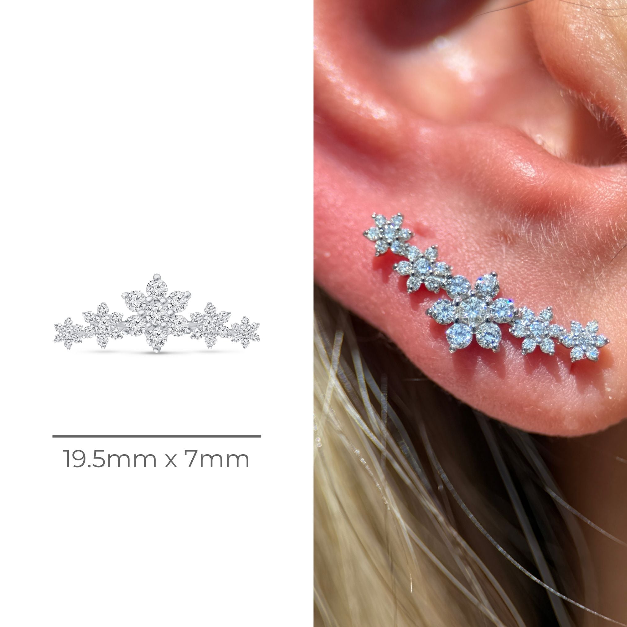 14K White Gold Five Flower Diamond Garland Flat Back Stud Earrings - Elegant Bridal Jewelry for Weddings & Special Occasions