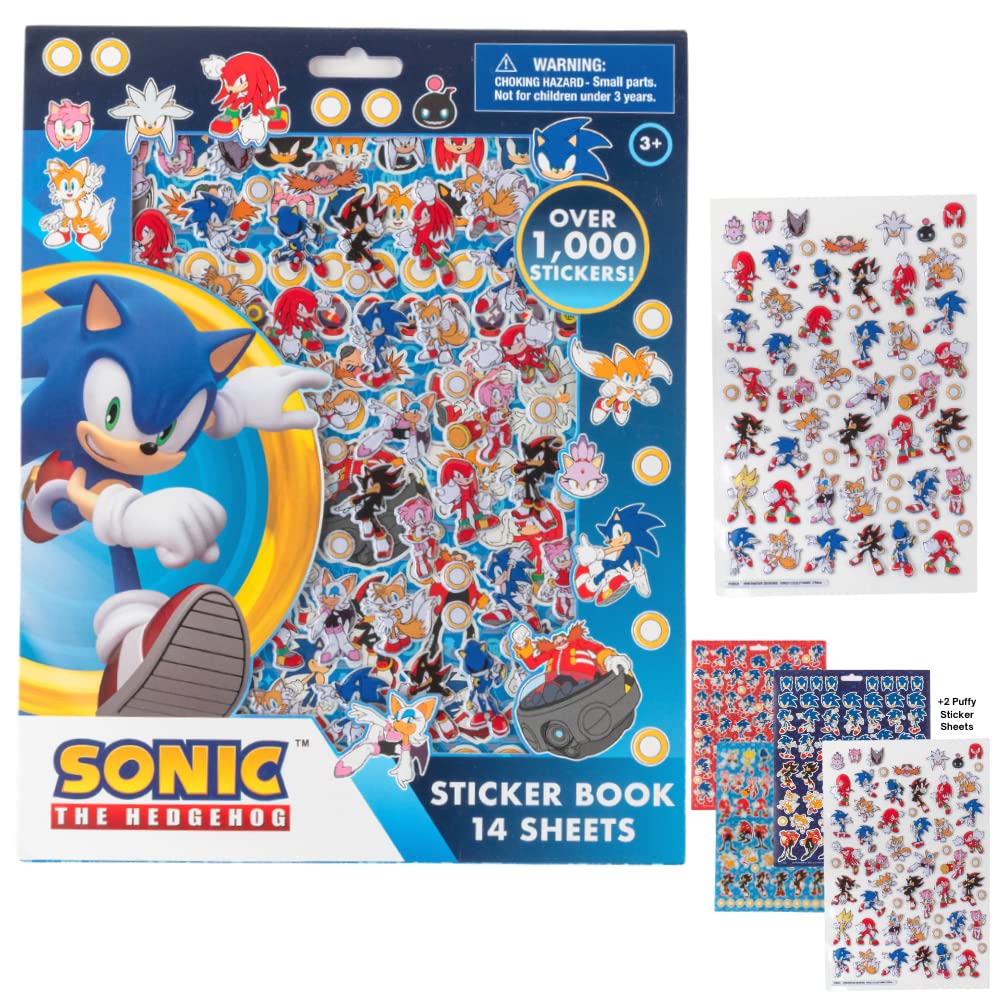 Sonic The Hedgehog Stickers for Kids - 14 Sheet Sticker Book Set with 1200+ Puffy Stickers - Perfect for Scrapbooking, School Projects & Laptop Decoration