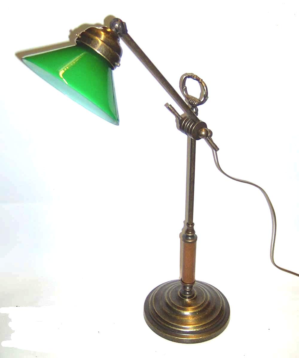 Green Glass Churchill Desk Lamp with Polished Brass Finish - Elegant Home & Office Lighting for Study, Reading, and Workspace Decor