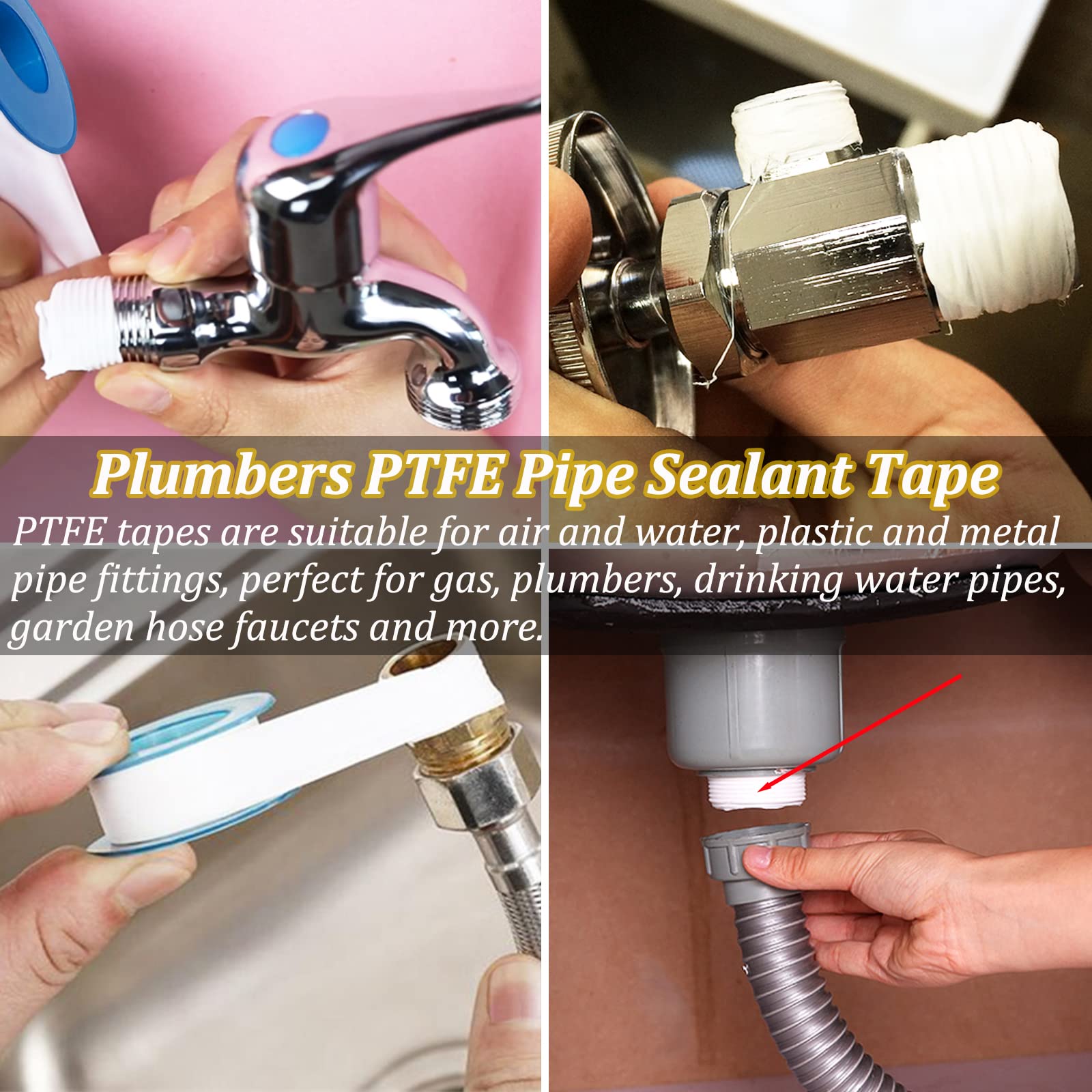5 Rolls Premium PTFE Plumber's Tape - Teflon Thread Seal Tape for Leak Repair, Waterproof Pipe Sealant (0.71
