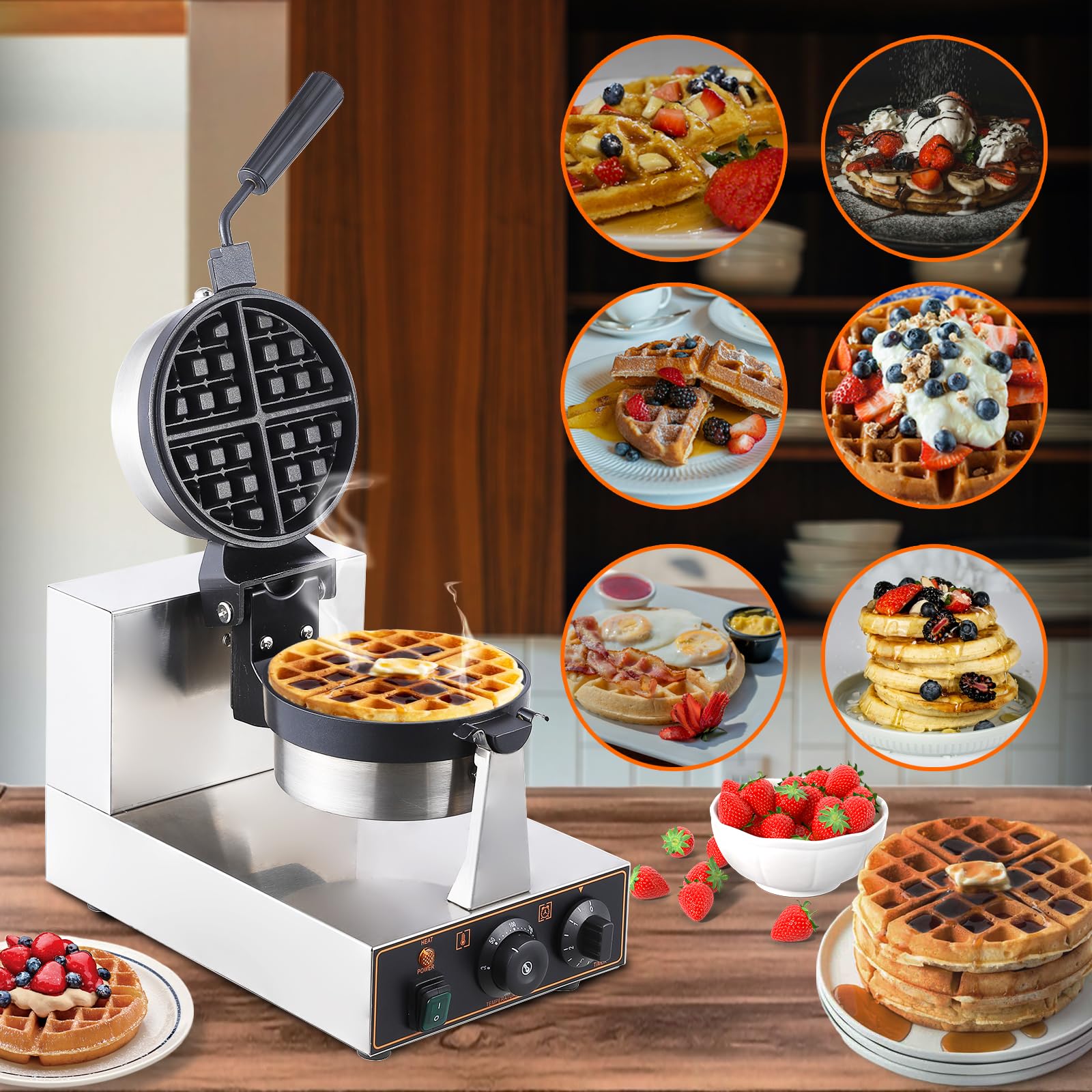 Commercial Electric Waffle Cone Maker - Stainless Steel Nonstick Mold with Efficient Heating, 110V 2400W Single Head Rotating Design for Restaurants, Bakeries & Snack Bars - Perfect for Making Crispy Ice Cream Cones & Desserts