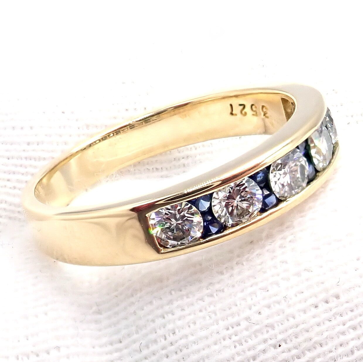 Authentic Tiffany & Co 18k Yellow Gold 1.20ctw Diamond & Sapphire Band Ring - Size 5 | Luxury Wedding, Engagement & Anniversary Jewelry Gift