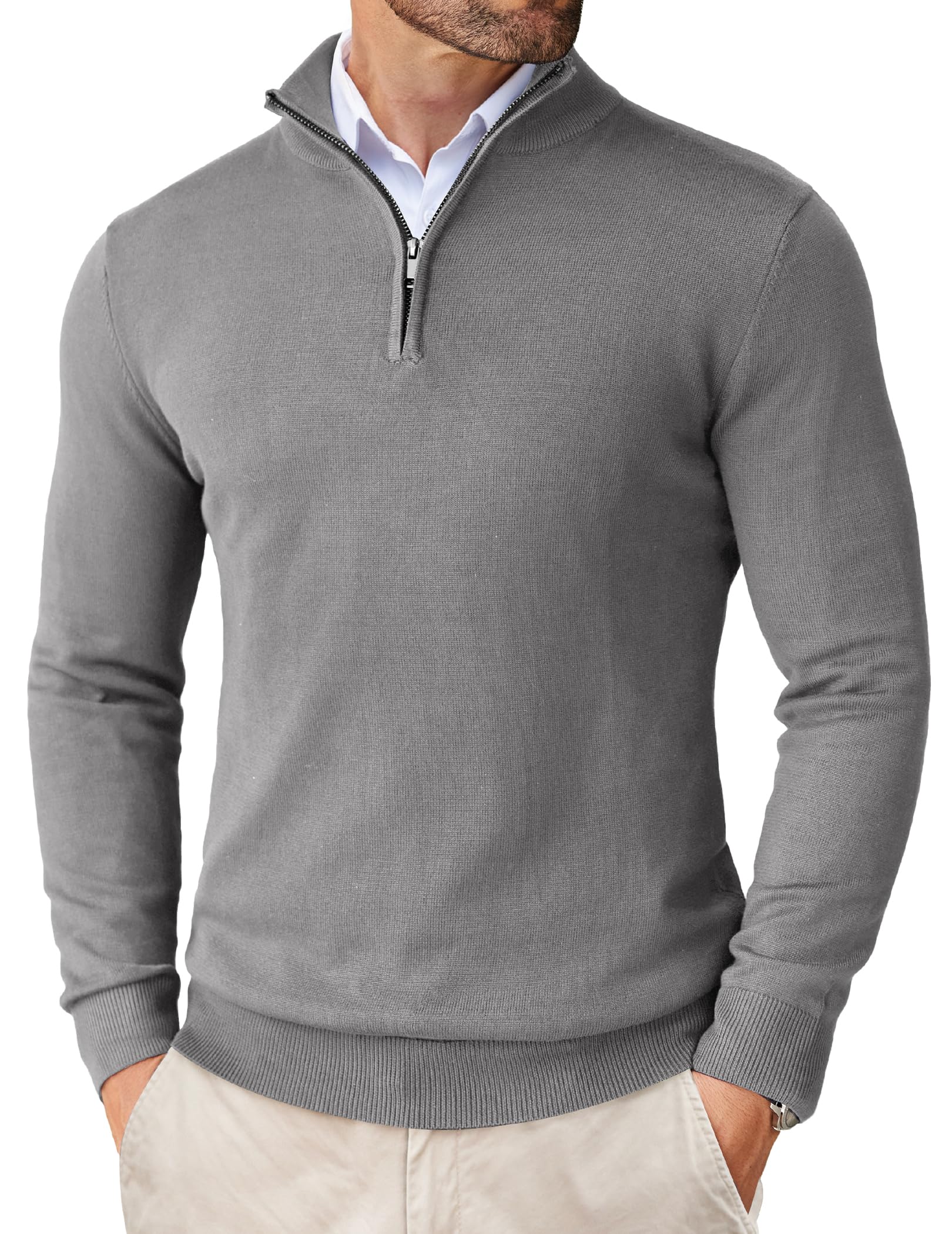 COOFANDY Men's Slim Fit Lightweight Quarter Zip Sweater - Mock Neck Pullover Casual Polo for Work & Outdoor Activities