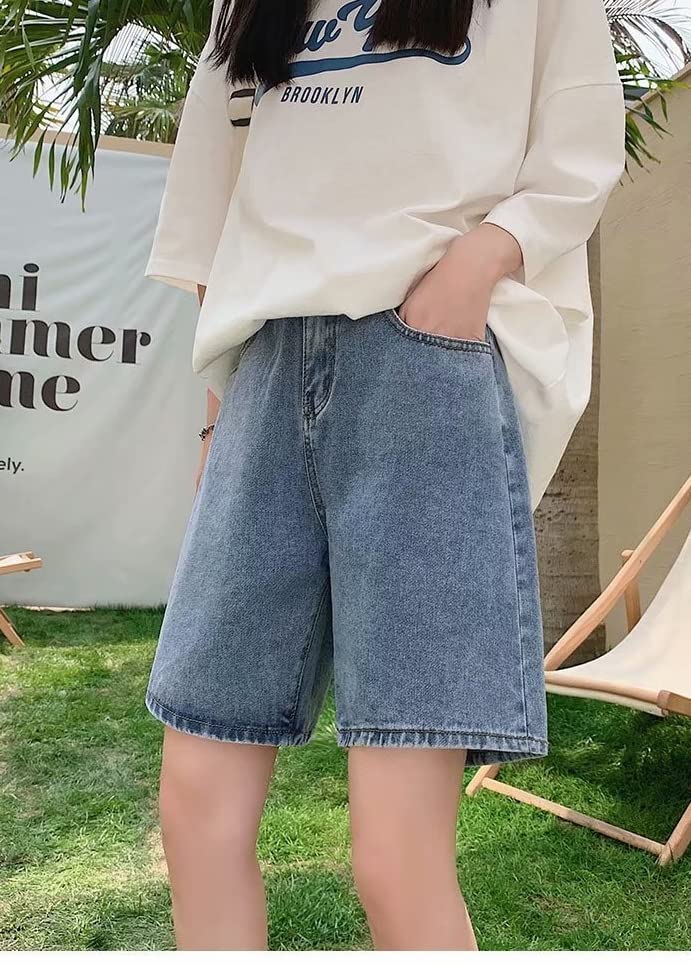 High Waist Knee-Length Denim Shorts - Y2K Baggy Biker Bermuda Shorts for Women | Harajuku Streetwear & Korean Preppy Style | Perfect for Summer, Casual Outfits & Street Fashion