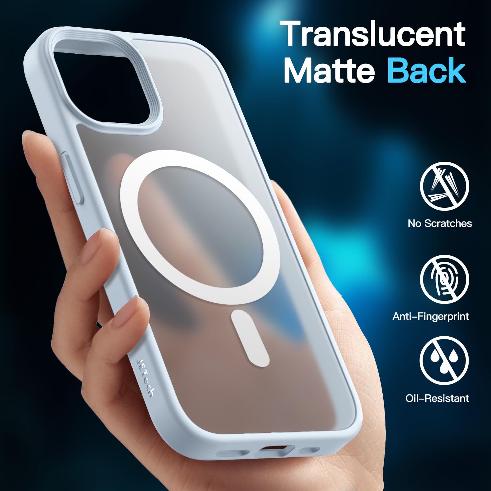 JETech 3 in 1 Magnetic Case for iPhone 15 6.1-Inch | 2 Pack Tempered Glass Screen Protectors | MagSafe Compatible | Translucent Matte Shockproof Cover (Blue) | Perfect for Work, Travel & Everyday Protection