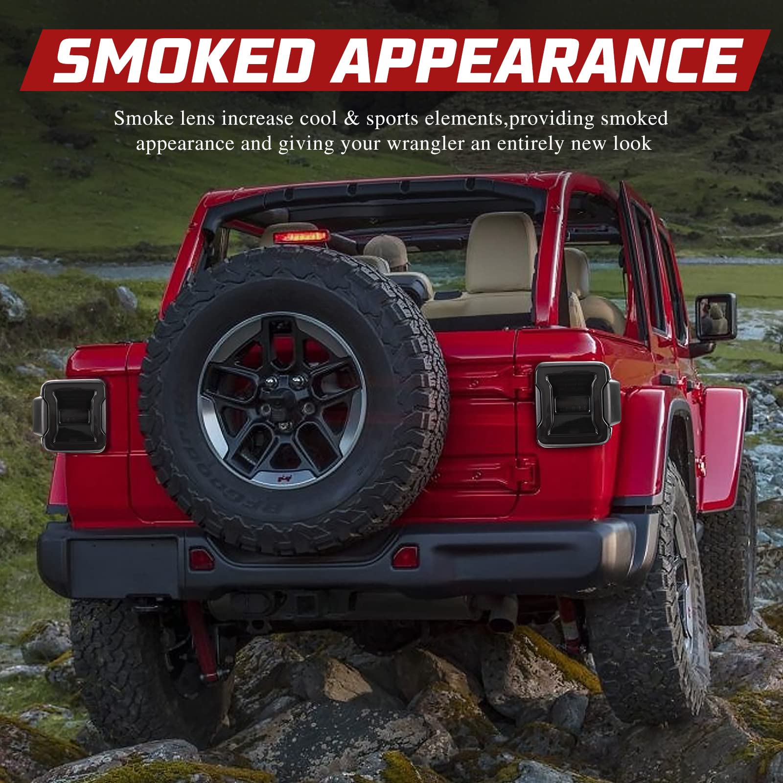 BUNKER INDUST LED Tail Lights Replacement for Jeep Wrangler JL 2018-2022 | Rear Brake Stop Turn Signal Reverse Light Assembly with Smoke Lens | Off-Road & Night Driving Safety Upgrade