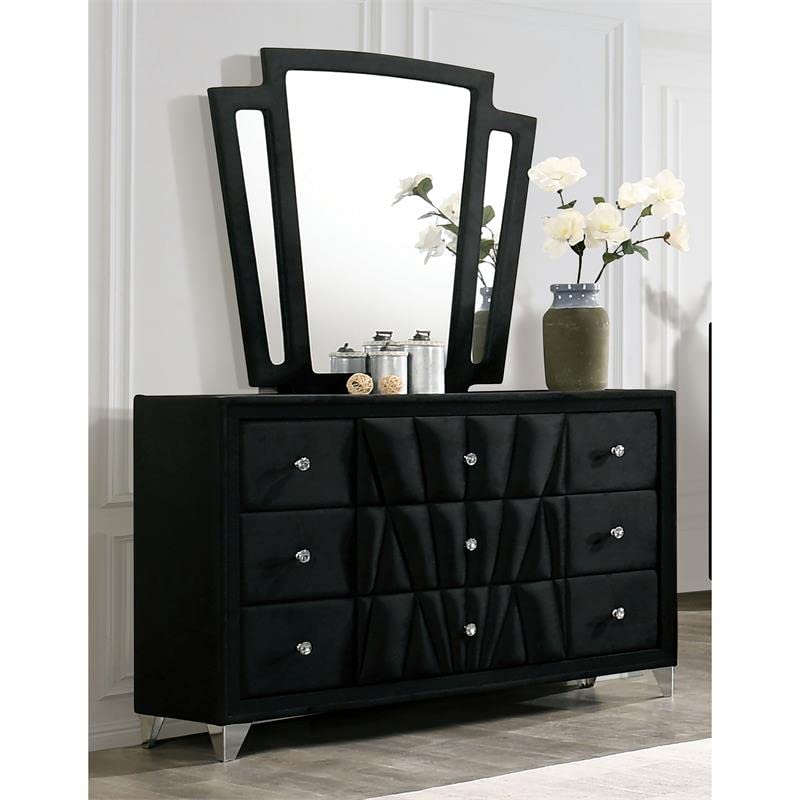 Furniture of America Sakan Solid Wood 2-Piece Dresser and Mirror Set in Black - Modern Bedroom Dresser with Mirror for Home Decor & Storage