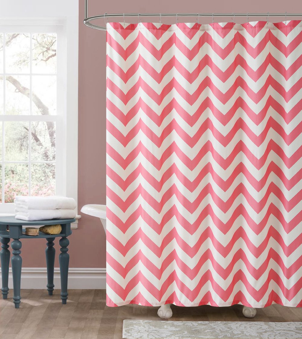 Luxury Home Declan Shower Curtain - Waterproof Polyester Fabric Bathroom Decor in Pink & Red - Perfect for Modern Bathrooms & Spa-Like Retreats