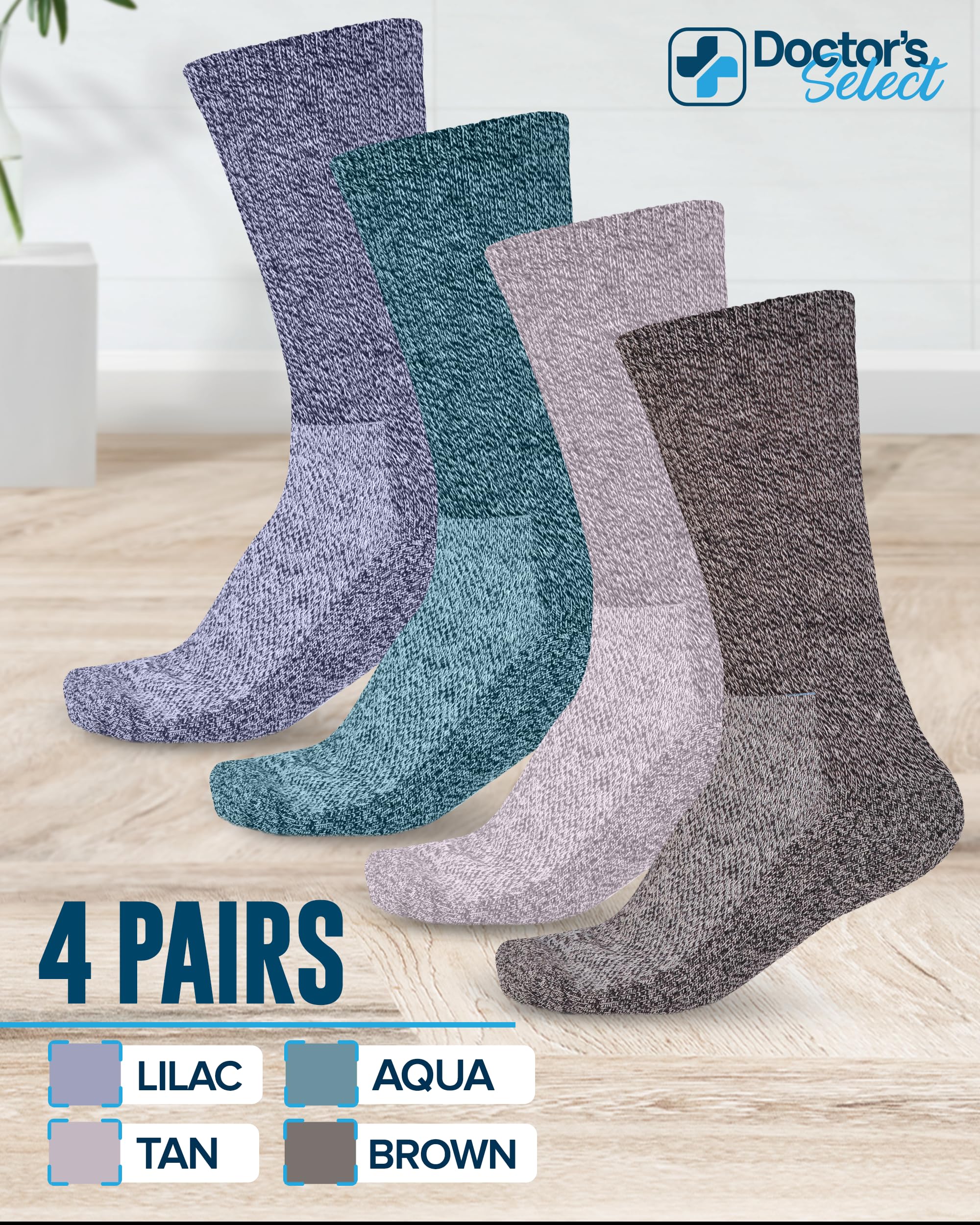 Doctor's Select Diabetic Socks for Men & Women - 4 Pairs Neuropathy Relief Socks | Circulation Support for Diabetes | Comfortable Non-Binding Socks for Daily Wear & Diabetic Foot Care