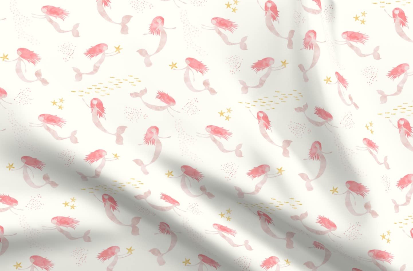 Whimsical Watercolor Mermaids Printed Minky Fabric - Warm Peach Mythical Design for Baby Blankets, Quilt Backing & Plush Toys | Spoonflower Medium Scale Sewing Fabric for DIY Crafts & Home Decor
