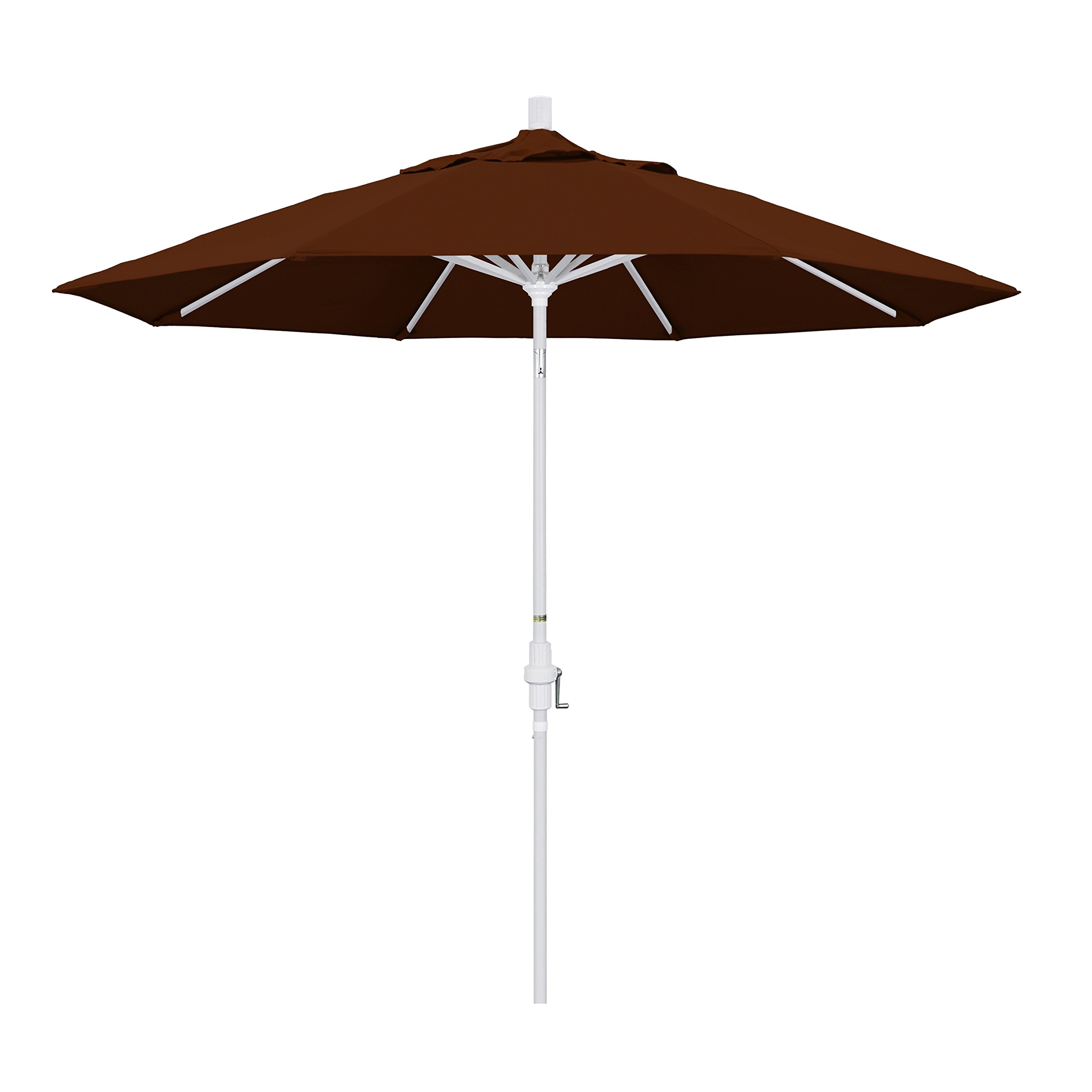 9' Round Aluminum Market Umbrella with Crank Lift & Tilt - White Pole & Pacifica Brick Canopy - Perfect for Patio, Garden, Poolside and Outdoor Dining Areas