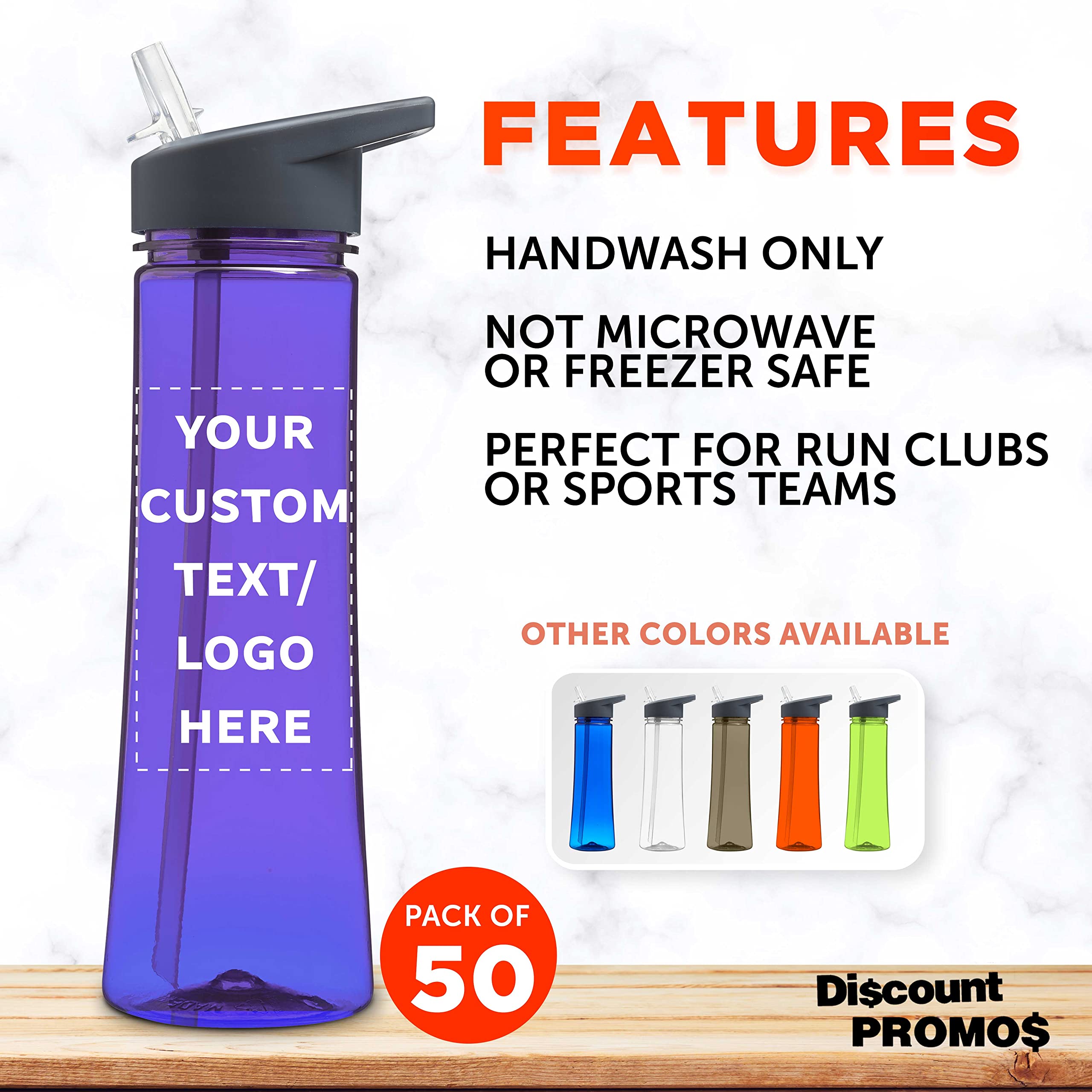 Custom 22 oz Plastic Water Bottles with Drink Spout - Bulk Pack of 50 Personalized Reusable Bottles for Gym, Hiking, Cycling, Camping - Durable BPA-Free Purple Sports Bottles - Perfect for Outdoor Activities, Fitness & School Hydration