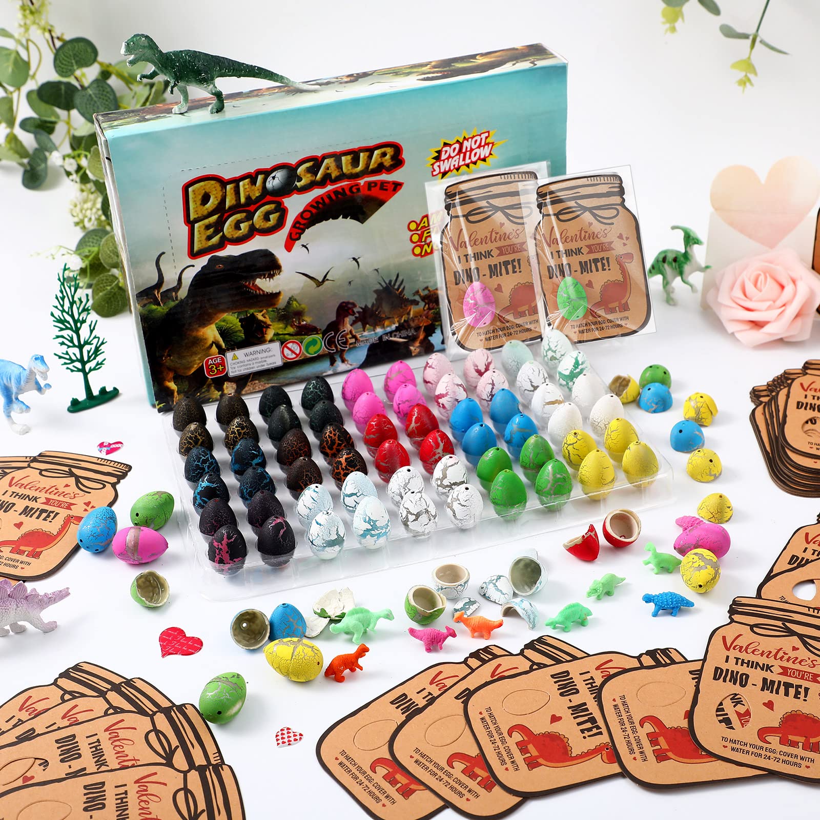 Dinosaur Egg Hatching Kit - 60 Pcs Dino Party Favors for Kids, Valentine's Day Gifts, Birthday & Easter Party Supplies - Fun Educational STEM Toy for Boys & Girls | Perfect for Classroom Activities, Birthday Parties & Easter Egg Hunts