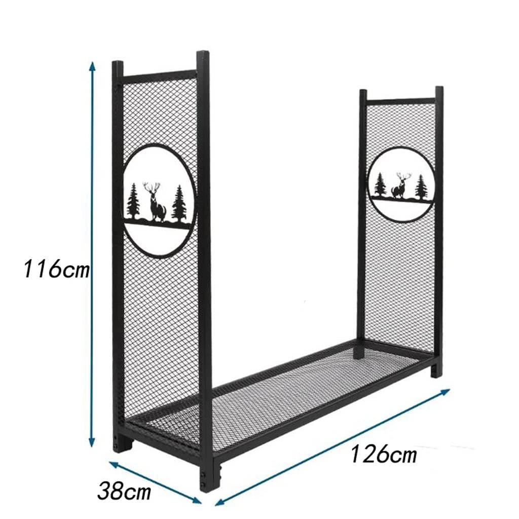 PEPDRO Black Iron Mesh Firewood Storage Rack - Simple Wood Holder with Floor Stand for Home Use - Perfect for Fireplace, Patio, and Outdoor Wood Storage