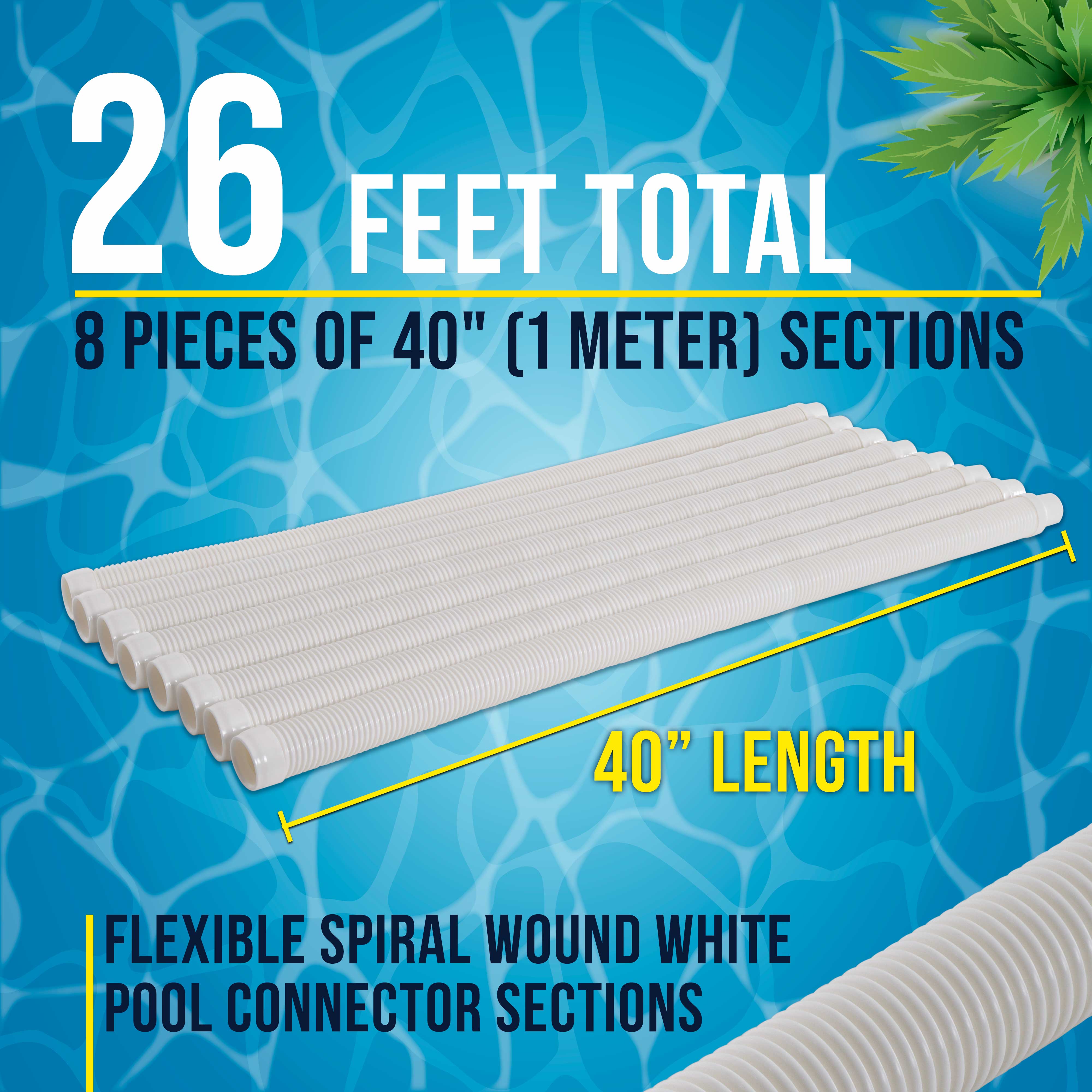 Professional 8-Piece Swimming Pool Vacuum Cleaner Hose Set - 40ft Flexible Spiral Wound with 1.5