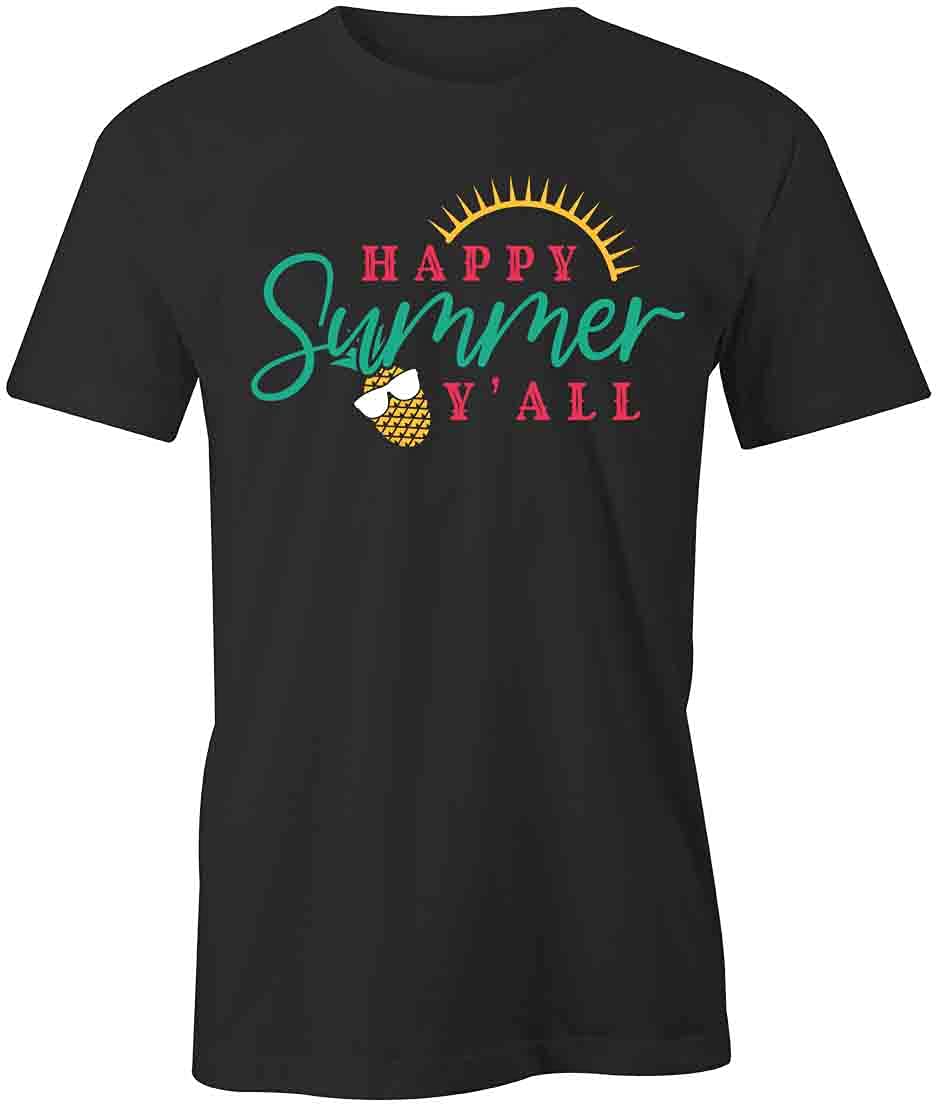Happy Summer Y'all Graphic T-Shirt - Black Printed Cotton Tee for Men & Women | Casual Wear, Beach Outfits, Summer Parties