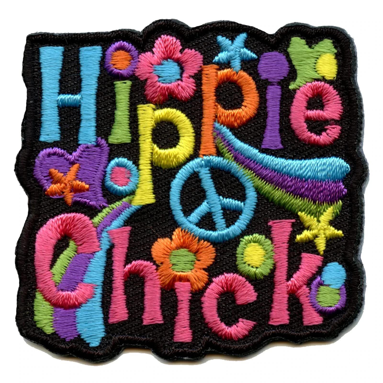 70s Hippie Chick Embroidered Iron-On Patch - Vintage Retro Costume Badge for DIY Clothing, Jackets, Bags & Festival Outfits