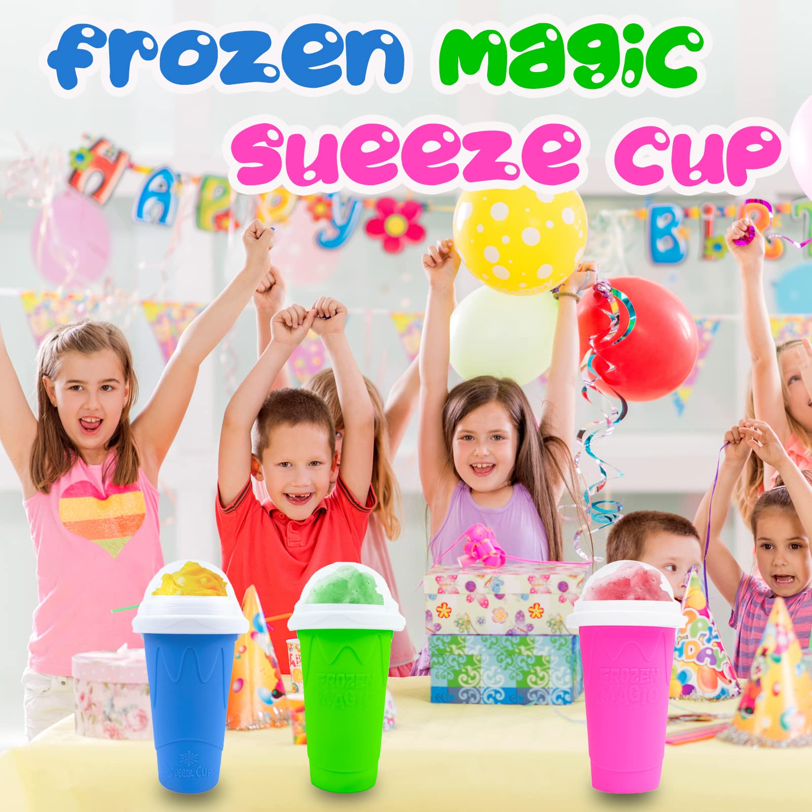 Magic Slushy Maker Squeeze Cup - Homemade Slushie & Milk Shake Maker, DIY Frozen Drink Cooler for Kids & Adults (Blue) - Perfect for Summer Parties, BBQs & Backyard Fun