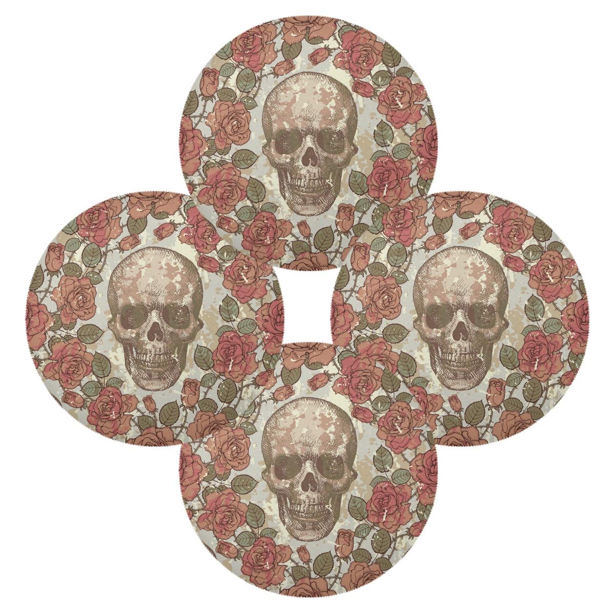 Skull Rose Placemats Set of 4 - 15.4 Inch Non-Slip Dining Table Mats for Halloween, Gothic Home Decor & Holiday Dinner Parties - Waterproof & Heat Resistant