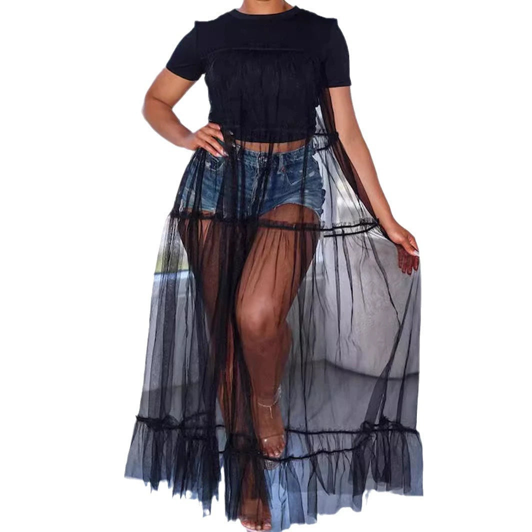 Sheer Mesh T-Shirt Top for Women - Breathable See-Through Fashion Tee - Perfect for Layering, Summer Outfits & Nightclub Wear