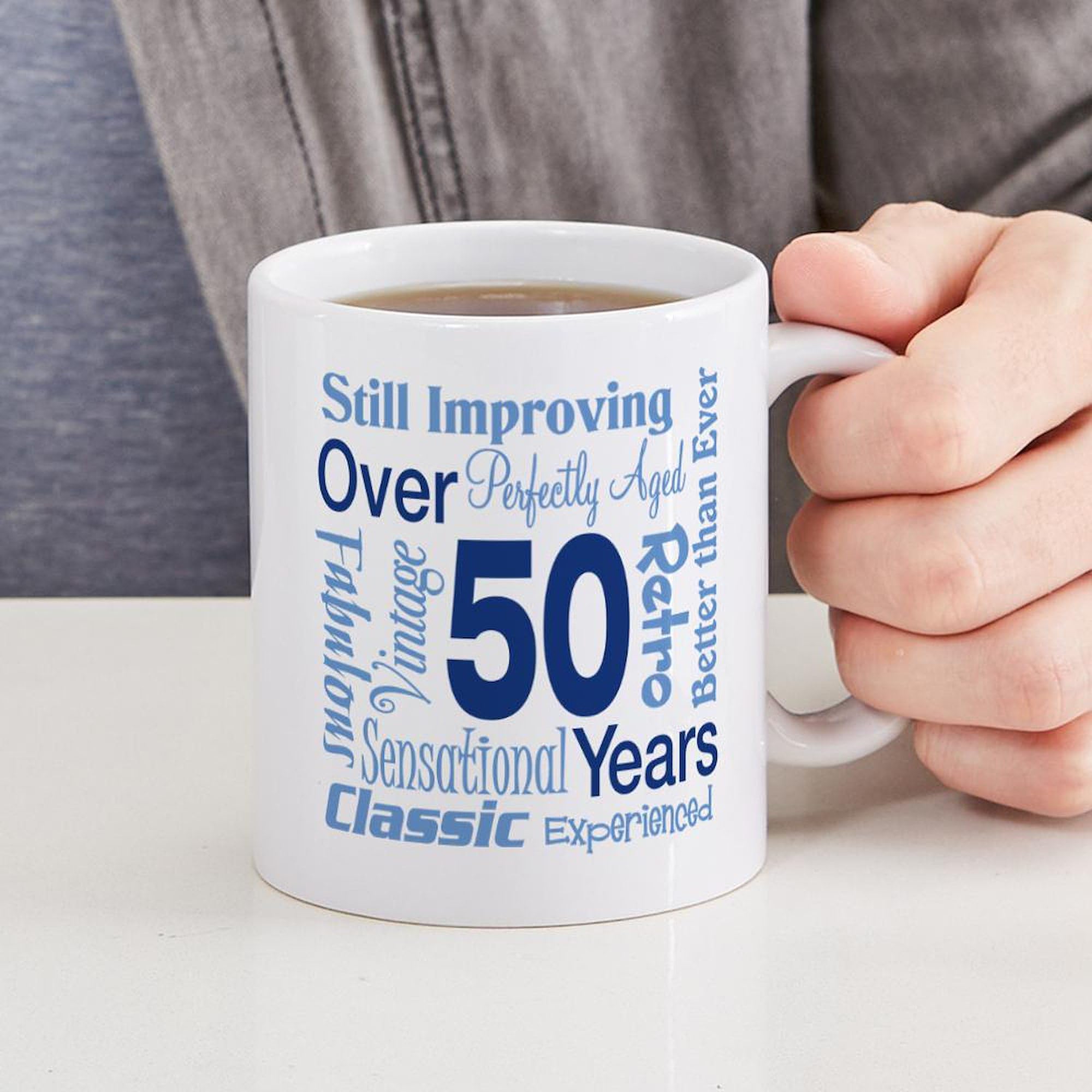 50Th Birthday Gift Mug - 11 oz (325 ml) Ceramic Coffee Cup for Men & Women - Funny Over 50 Years Old Present - Perfect for Office, Home & Anniversary Celebrations