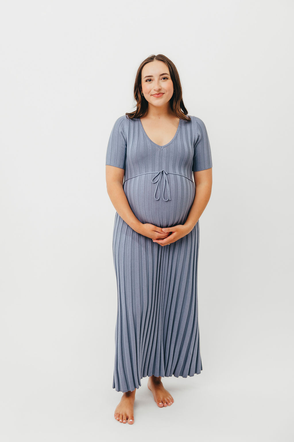 Oakley Ribbed Maxi Dress in Dusty Blue - Bump Friendly Maternity Dress for Pregnancy & Nursing | Perfect for Casual Outings, Baby Showers & Summer Events