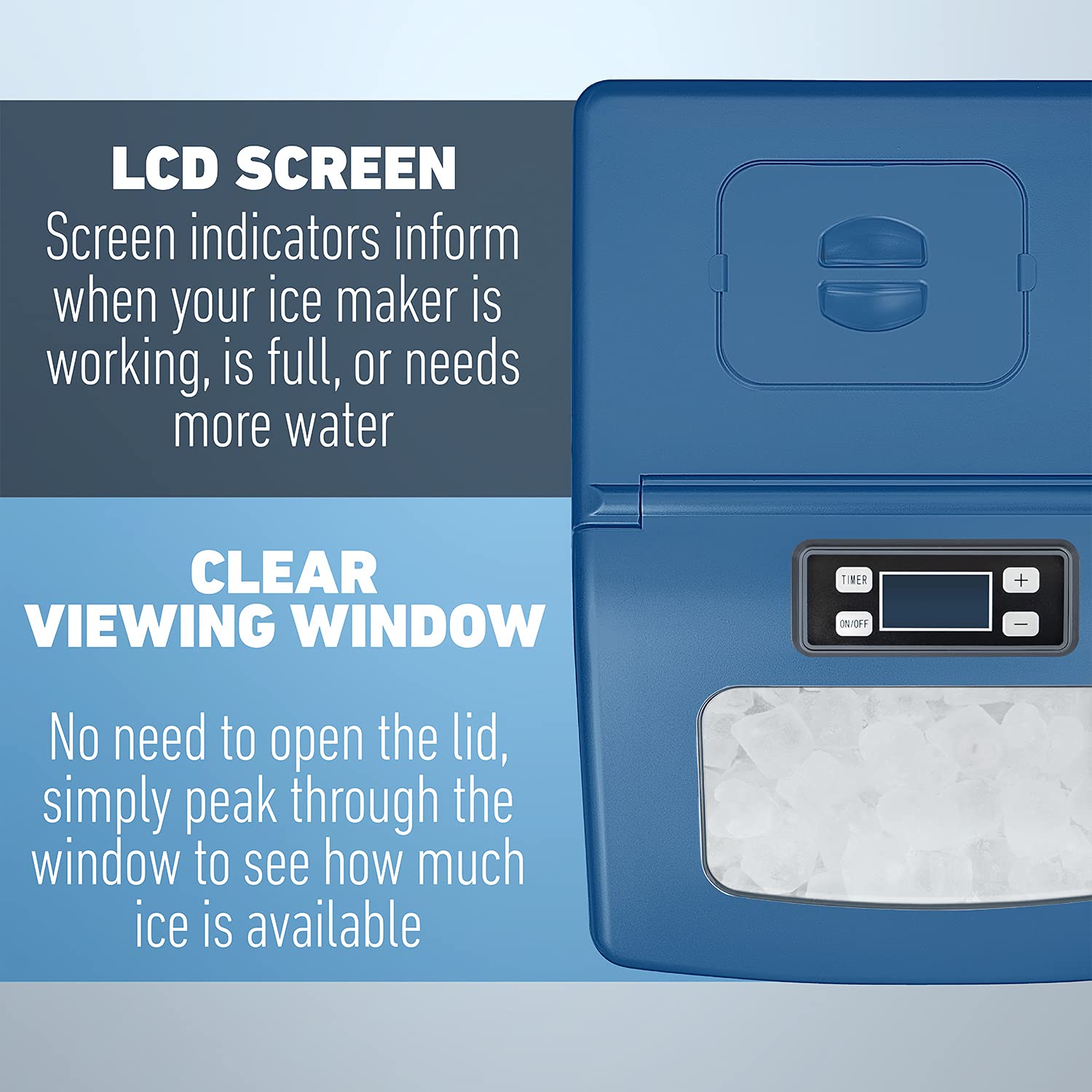 Deco Chef Portable Countertop Ice Maker Machine - 40LB/24H Fast Ice Production, 24 Cubes in 15 Mins, Adjustable Cube Size, Digital Control with Timer, Self-Cleaning Function, EZ Access Flip Lid & Scoop Included (Blue) - Perfect for Home, Office, RV, Boat & Outdoor Parties