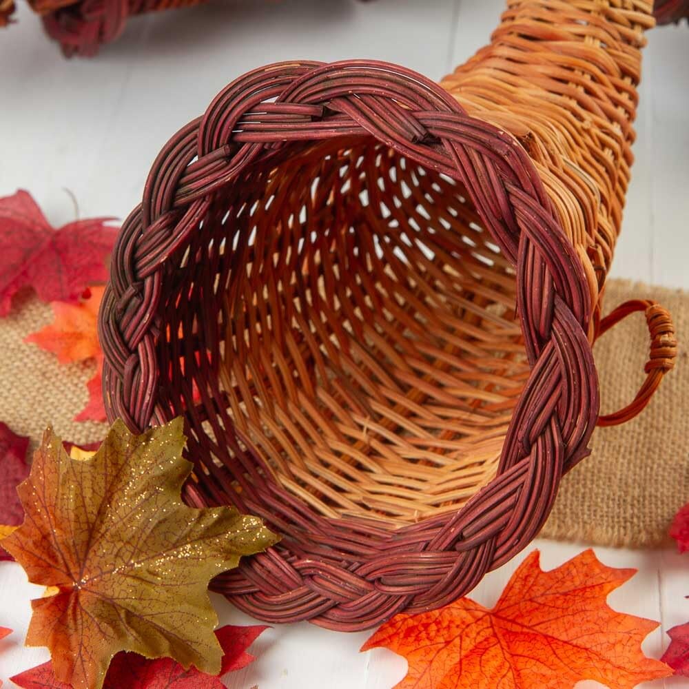 12-Pack Thanksgiving Cornucopia Horn of Plenty Baskets - Natural Wicker Harvest Centerpieces for Fall Table Decor, Autumn Party Supplies & Holiday Display | Bulk Wholesale by Factory Direct Craft