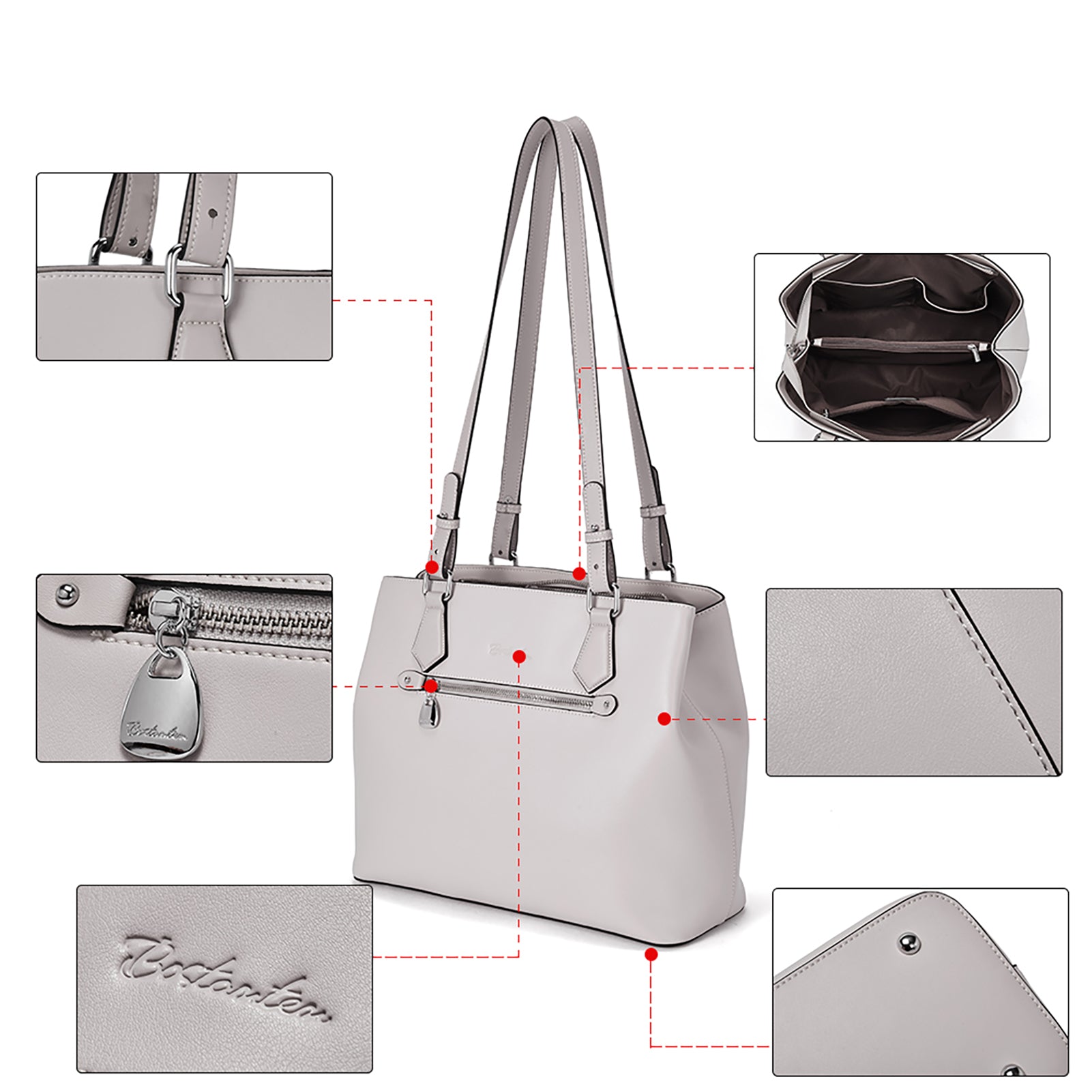 Premium Nevin Structured Leather Shoulder Tote Bag with Front Zipper Pocket - Stylish Work Bag for Women, Perfect for Office, Travel & Daily Commute