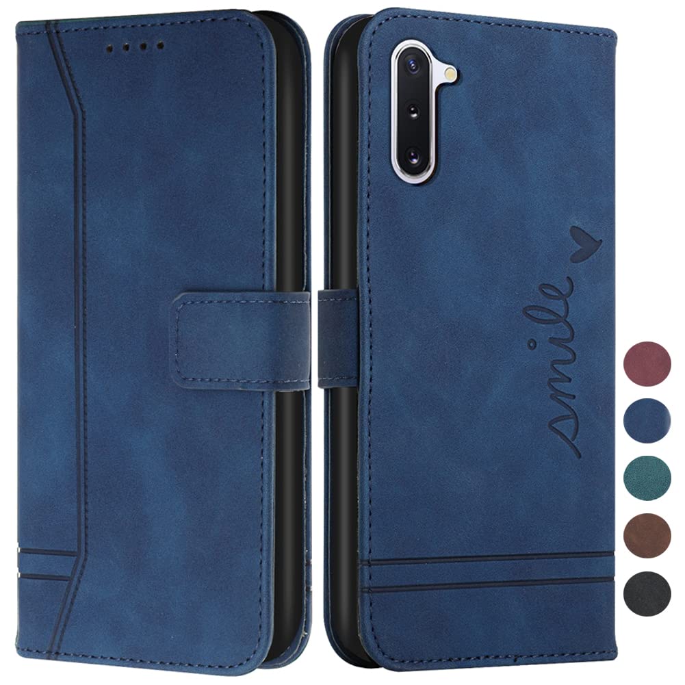 Premium Leather Wallet Case for Samsung Galaxy Note 10 - Magnetic Flip Cover with Card Slots & Kickstand | Full Protection Slim Fit Case | Perfect for Work, Travel & Daily Use (Smile Blue)