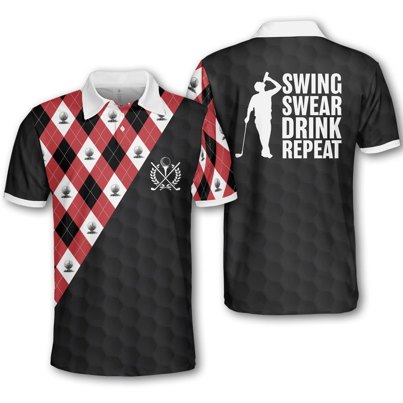 Pologen Men's Argyle Golf Polo Shirt - Moisture Wicking Dry Fit Performance Shirt - Funny & Crazy Golf Apparel for Men - Perfect for Golf Tournaments, Casual Wear & Outdoor Activities