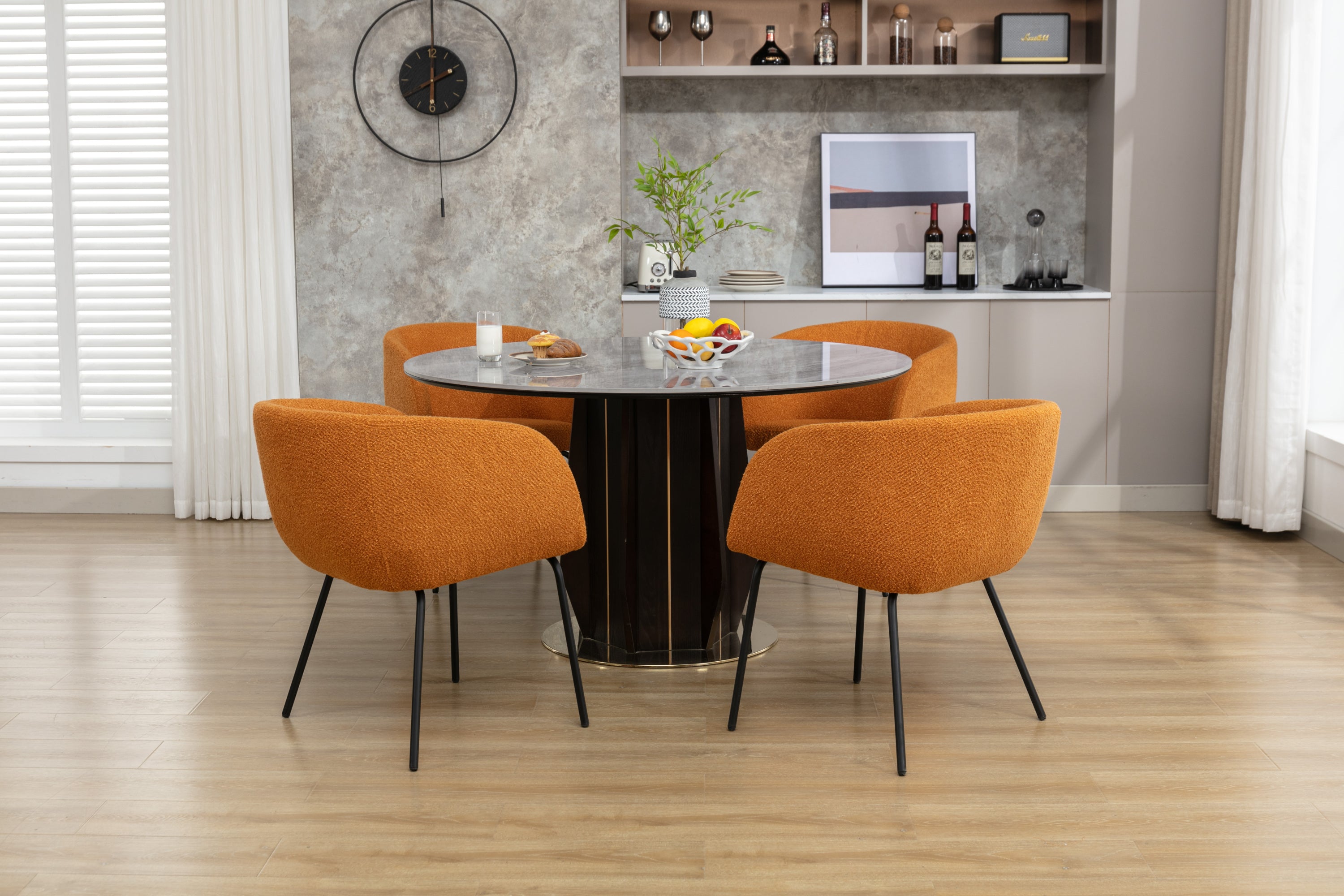 Boucle Fabric Dining Chairs with Black Metal Legs - Set of 2, Modern Ginger Upholstered Side Chairs for Kitchen, Dining Room, and Office