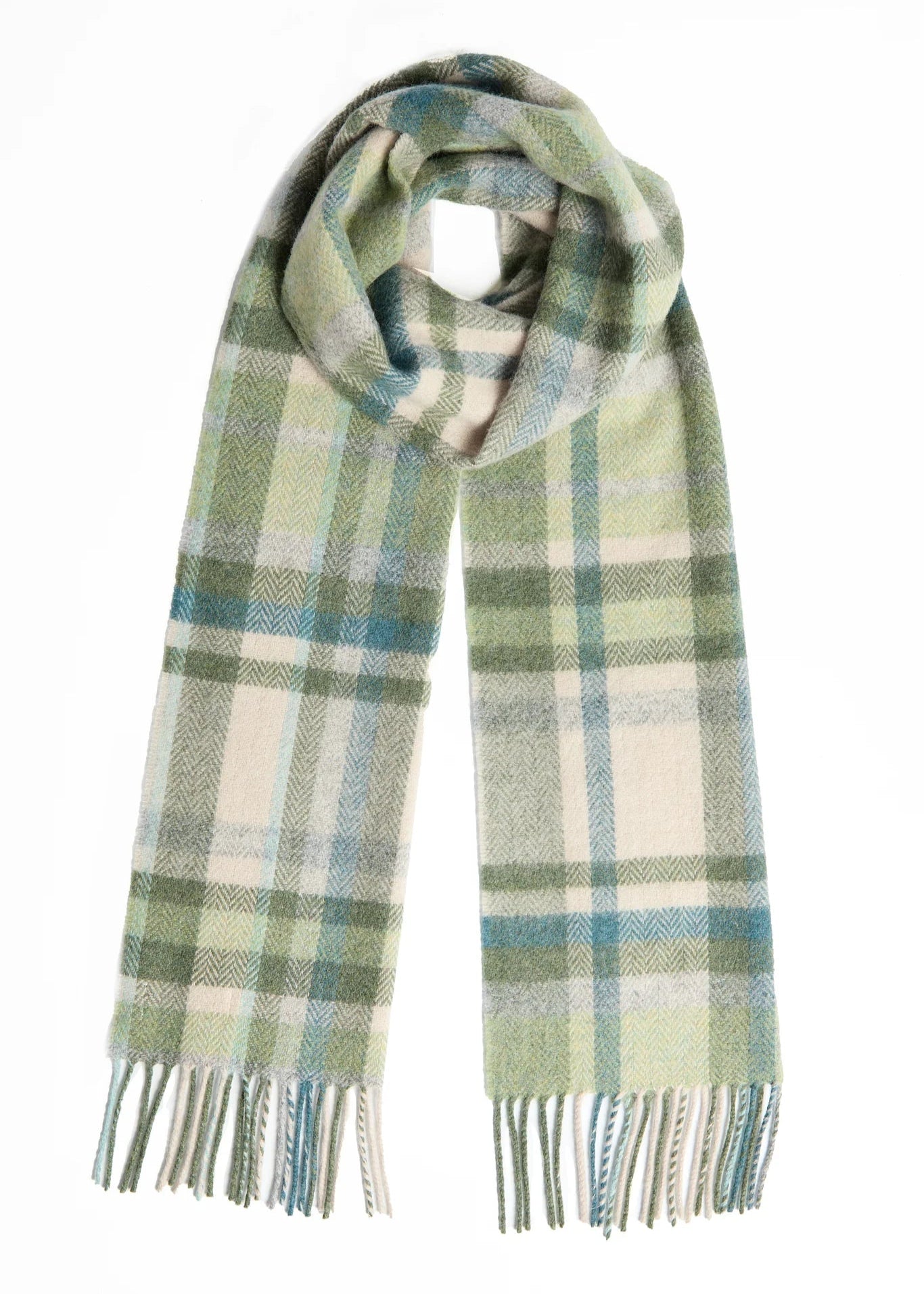 Foxford Lambswool Scarf - Turquoise & Cream Tartan Check Wrap for Women & Men | Winter Warm Fashion Accessory for Outdoor Activities & Holiday Gifts