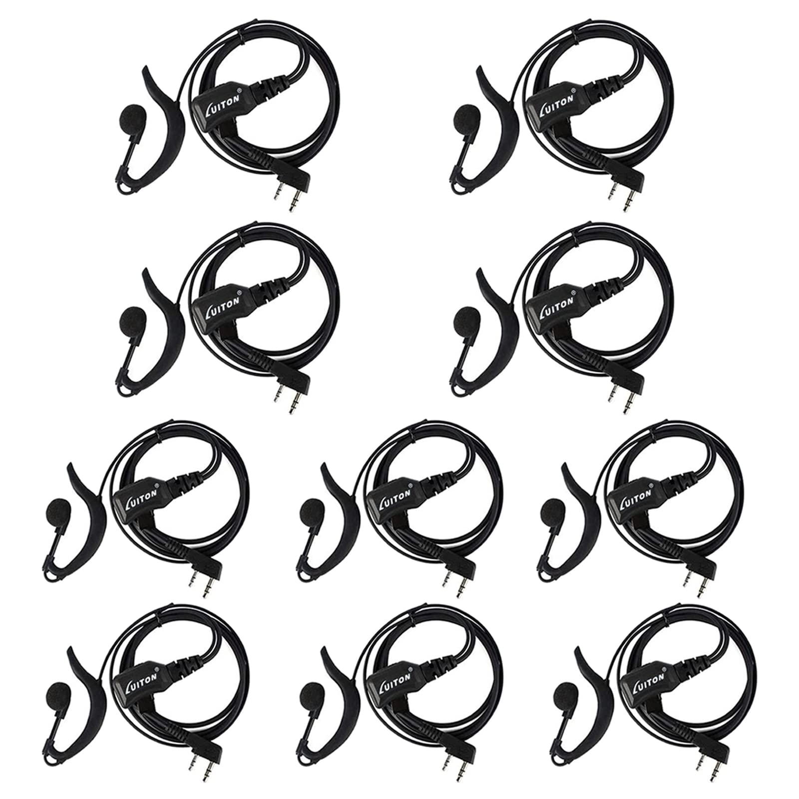10 Pack Walkie Talkie Earpiece with Mic - Compatible with Baofeng UV-5R, BF-888S, Retevis H-777, RT21, RT22, Kenwood & More 2-Way Radios - G-Shape Headset for Security, Construction & Outdoor Activities